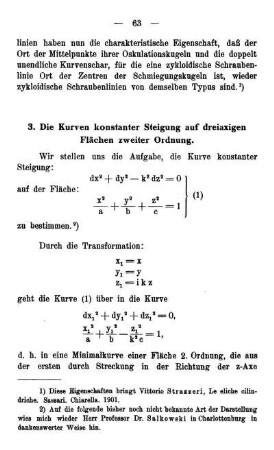 3. Die Kurven konstanter Steigung auf dreiaxigen Flächen zweiter Ordnung.