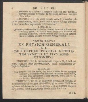Sectio Tertia Ex Physica Generali