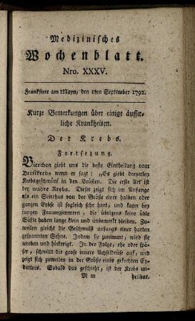 Nro. XXXV. Frankfurt am Mayn, den 1ten September 1792. - Nro. XXXIX. Frankfurt am Mayn, den 29ten September 1792.