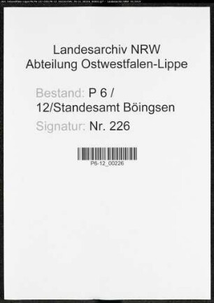 Sterberegister Standesamt Böingsen