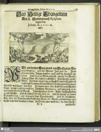 Das Heilige Evangelium Am II. Sonntage nach Epiphan. lautet bey Johan. II. 1.-11.