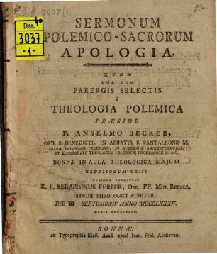 Sermonum polemico-sacrorum apologia