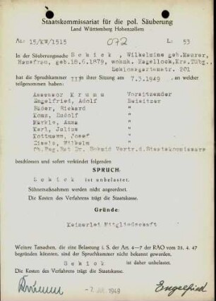 Schick, Wilhelmine, geb. Maurer