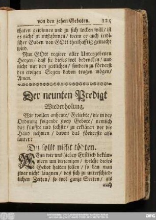 Der neunten Predigt Wiederholung.