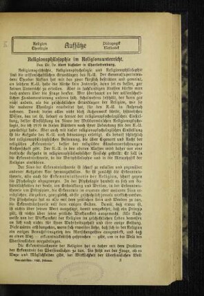 Religionsphilosophie im Religionsunterricht