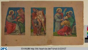Entwurf für die neuen Wandmalereien im nördlichen Querhaus des Braunschweiger Domes: "Die Geschichte vom Zinsgroschen, Der Bamherzige Samariter und Jesus und das kanaanäische Weib"
