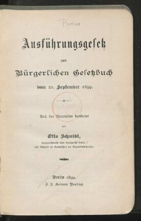 Ausführungsgesetz zum Bürgerlichen Gesetzbuch vom 20.September 1899