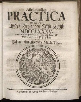1785: Astronomische Practica auf das Jahr unsers Heylandes Jesu Christi MDCCLXXXV