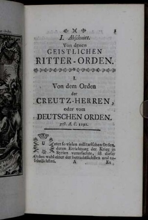I. Abschnitt. Von denen Geistlichen Ritter-Orden.