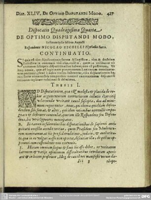 Disputatio Quadragesima Quarta De Optimo Disputandi Modo