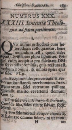 Numerus XXX. XXXIII. Sententiae Theologicae ad fidem pertinentes