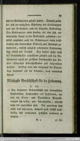 Nöthigste Geräthschaft für die Hebamme