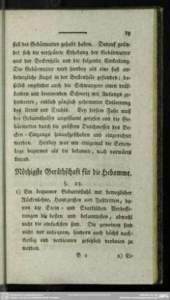 Nöthigste Geräthschaft für die Hebamme