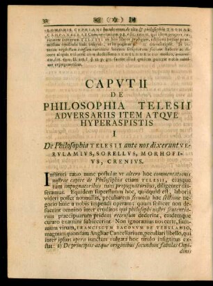 Caput II De Philosophia Telesii Adversariis Item Atque Hyperaspistis