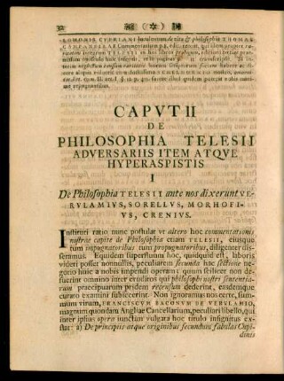 Caput II De Philosophia Telesii Adversariis Item Atque Hyperaspistis