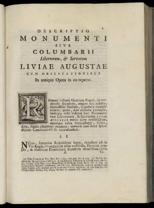 Descriptio Monumenti Sive Columbarii Libertorum, & Servorum Liviae Augustae Cum Observationibus In antiqua Opera in eo reperta