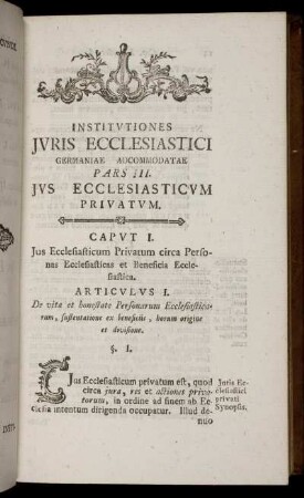 Institutiones Juris Ecclesiastici Germaniae Adcommodatae. Pars III. Jus Ecclesiasticum Privatum.
