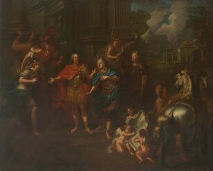 Allegorie auf den Abschied des Kurprinzen Friedrich August von Sachsen (1696-1763) von seinem Vater König August II. von Polen (1670-1733)