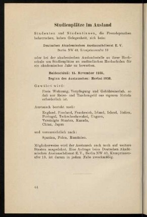44, Studienplätze im Ausland