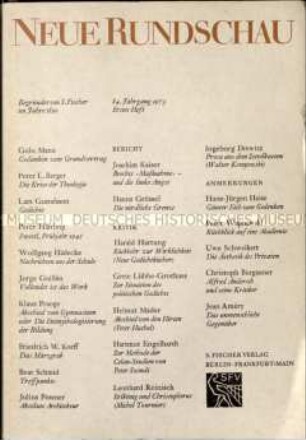 Kulturzeitschrift. 84. Jahrgang, 1973