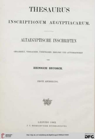 Band 1: Thesaurus inscriptionum Aegyptiacarum: altaegyptische Inschriften: Astronomische und astrologische Inschriften altaegyptischer Denkmaeler