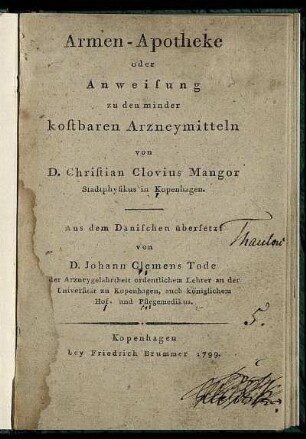 Armen-Apotheke oder Anweisung zu den minder kostbaren Arzneymitteln