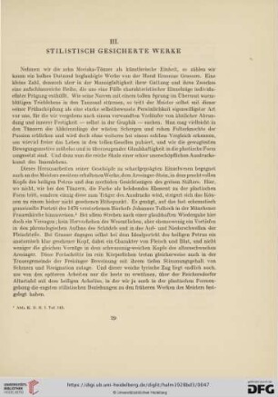 III. Stilistisch gesicherte Werke