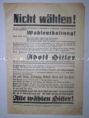 Propagandaflugblatt der NSDAP zur Reichspräsidentenwahl 1932 mit Ausrichtung auf die Nichtwähler