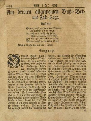 Am dritten allgemeinen Buß- Bet- und Fast-Tage