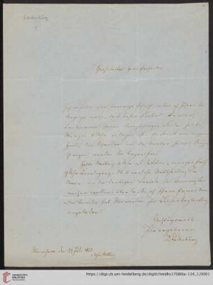 Briefe von Leopold Ladenburg an Ludwig Häusser: Brief von Leopold Ladenburg an Ludwig Häusser
