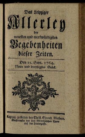 Den 25. Sept. 1764. Neun und dreyßigstes Stück.