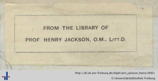 [Provenienz]: Jackson, Henry, O.M.