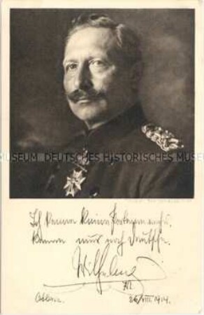 Patriotische Postkarte mit Porträt und Zitat Wilhelms II.
