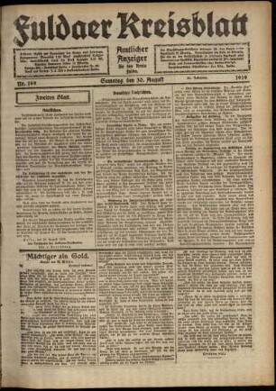 Zweite Ausgabe vom Samstag, den 30. August 1919.