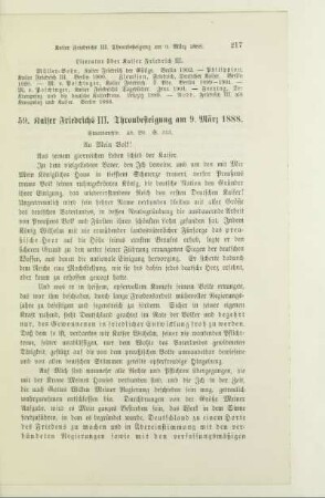 59. Kaiser Friedrichs III. Thronbesteigung am 9.März 1888