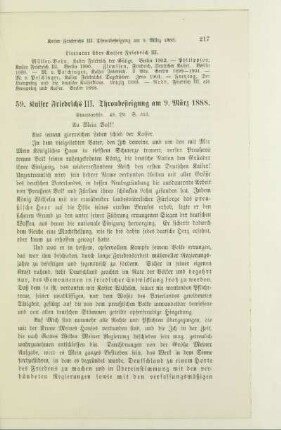 59. Kaiser Friedrichs III. Thronbesteigung am 9.März 1888