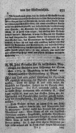 Gedanken über die verschiedenen Meinungen der Gelehrten vom Ursprunge der Sprachen.
