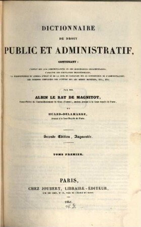 Dictionnaire de droit public et administratif. 1