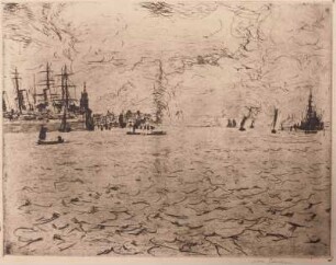 Hamburger Hafen : Hamburg Hafen, Radierung v. Otto Fischer