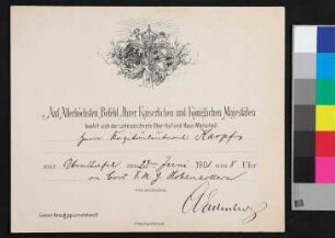 Einladung zur Abendtafel an Bord der S.M.Y "HOHENZOLLERN"