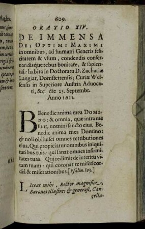 Oratio XIV. De Immensa Dei Optimi Maximi [...]