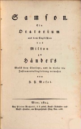 Samson : Ein Oratorium