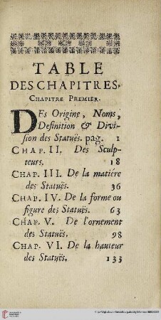 Table des chapitres