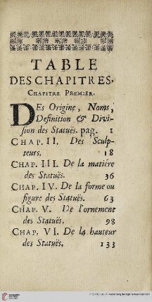Table des chapitres