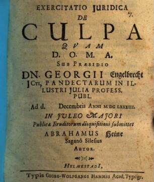 Exercitatio iur. de culpa