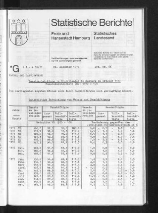 Umsatzentwicklung im Einzelhandel in Hamburg im Oktober 1977 : Lfd. Nr. 66