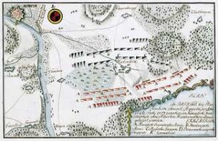 WHK 24 Deutscher Siebenjähriger Krieg 1756-1763: Plan der Schlacht bei Hastenbeck bei Hameln zwischen der französischen Armee und der alliierten Hannoveraner Armee, 26. Juli 1757