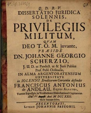 Dissertatio juridica solennis, de privilegiis militum