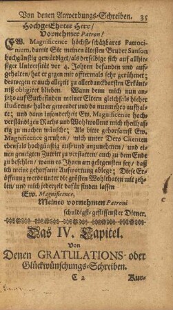 Das IV. Capitel. Von denen Gratulaions- oder Glückwünschungs-Schreiben.