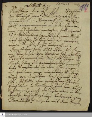 Reisetagebuch von Heinrich Melchior Mühlenberg.